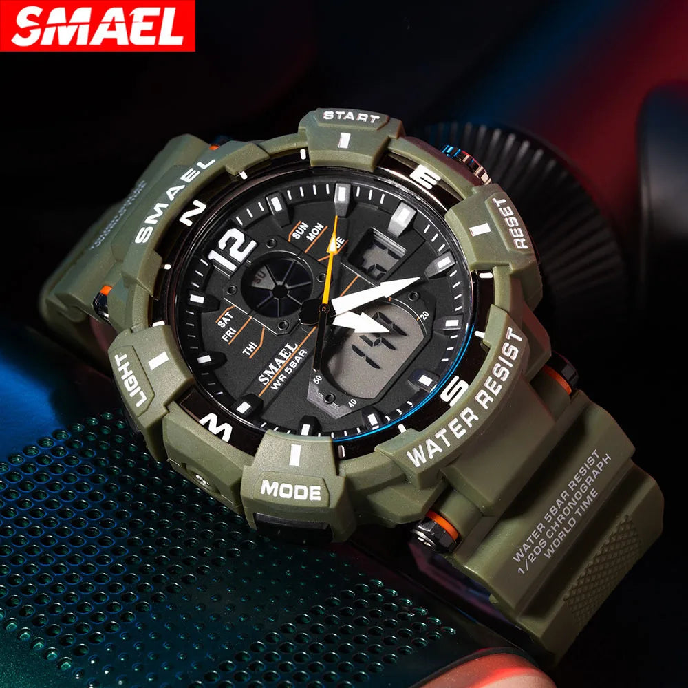 SMAEL Cool Shockproof Electronic Watch Multi-function Waterproof Sports Dual Display Electronic Quartz Watch