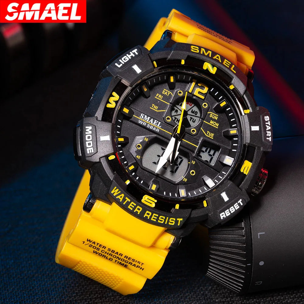 SMAEL Cool Shockproof Electronic Watch Multi-function Waterproof Sports Dual Display Electronic Quartz Watch
