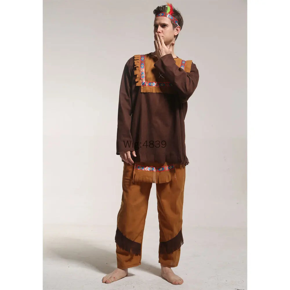 Halloween Costume Adult Couple Indian Native Clothes Women Men Primitive Man Caveman Costume Tassel Carnival Party Fancy Dress