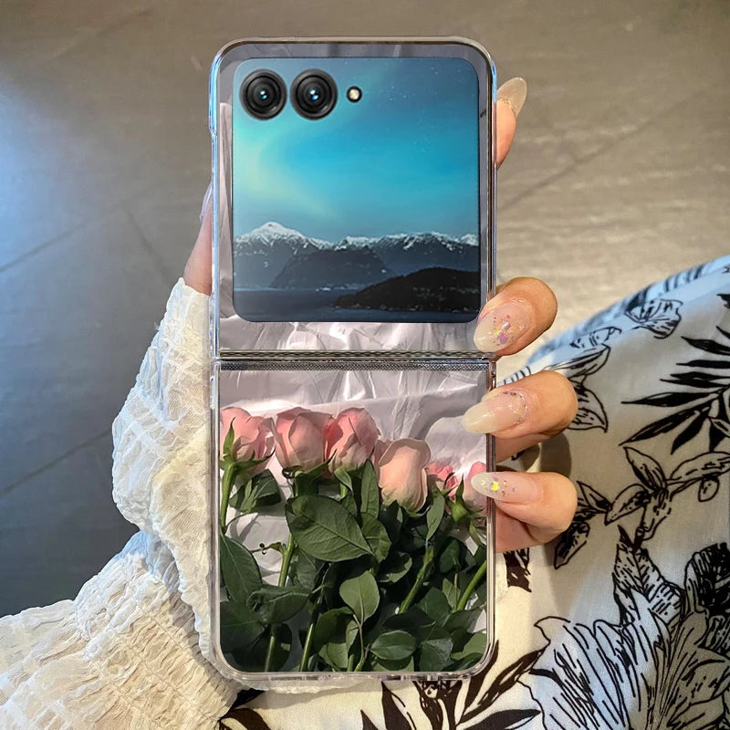 Sunflowers Pattern Clear Phone Case For Motorola Razr 50 40 Ultra Razr40 Razr50 Shockproof Bumper Transparent Folding Hard Cover