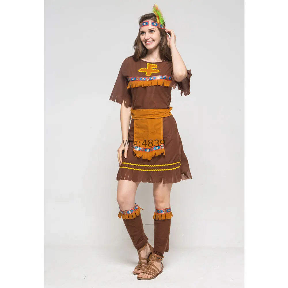 Halloween Costume Adult Couple Indian Native Clothes Women Men Primitive Man Caveman Costume Tassel Carnival Party Fancy Dress
