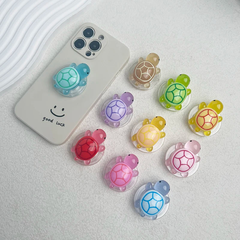 1PC Glow-in-the-Dark Turtle Phone Holder Mini Resin Turtle Design Expandable Folding Stand Non-Slip ABS Grip for Mobile Devices