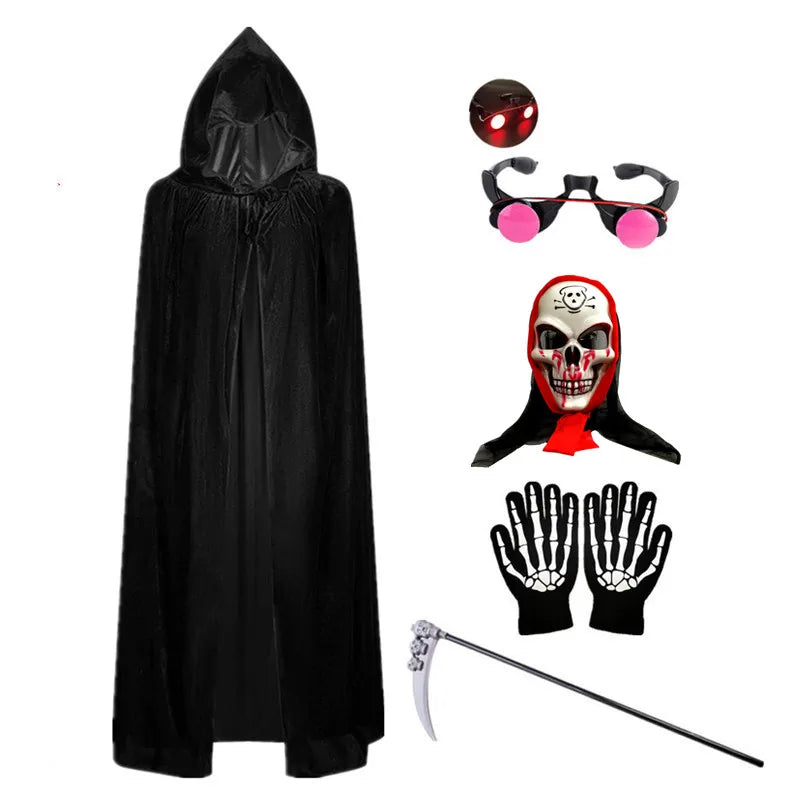 Scary Halloween Costumes for Kids - Red-eyed Reaper Robe with Hood and Scythe