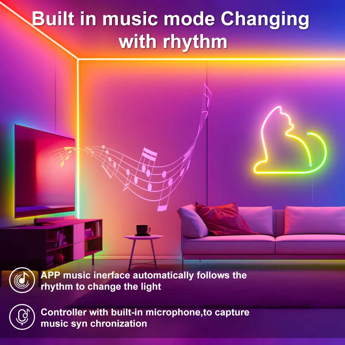 RGBIC Smart BT Neon Strip Lights LED Gaming Ambient Lighting USB 5V Flexible light strip For TV /PC Backlight Strips Home Decor