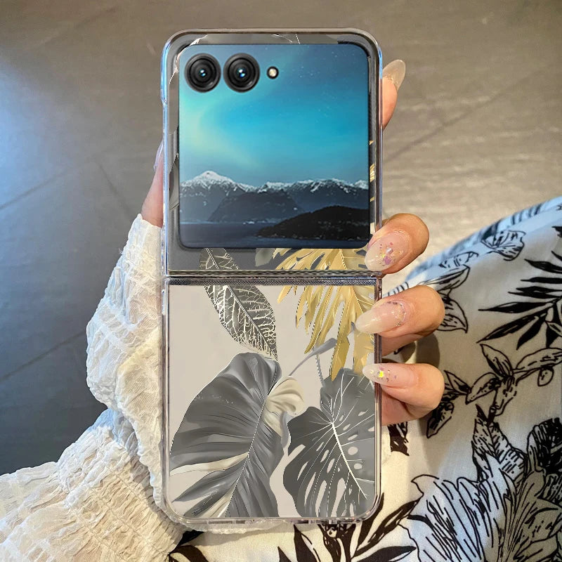 Sunflowers Pattern Clear Phone Case For Motorola Razr 50 40 Ultra Razr40 Razr50 Shockproof Bumper Transparent Folding Hard Cover