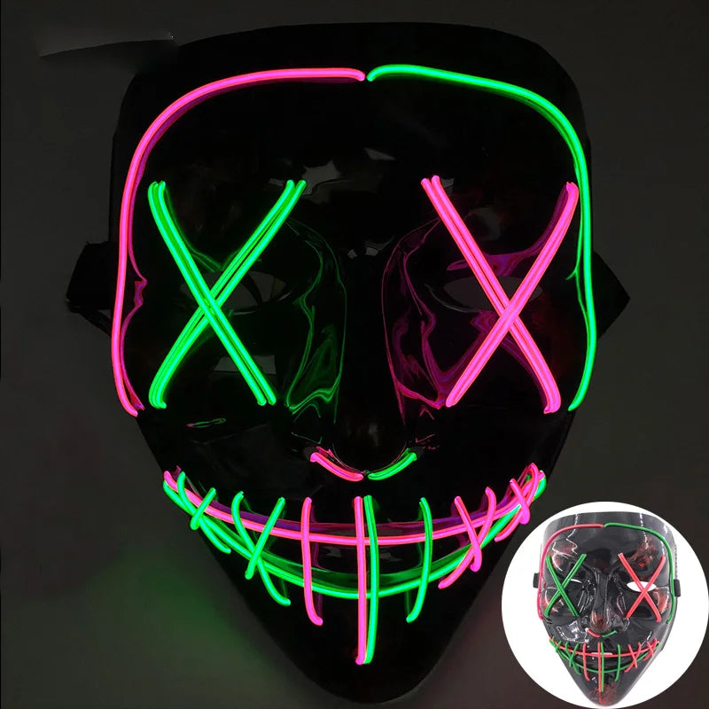 Wireless Mixed Colors Halloween Glowing Scary Face Mask Luminous LED Purge Mask Horror Light Up Mask Adult Cosplay Props Costume