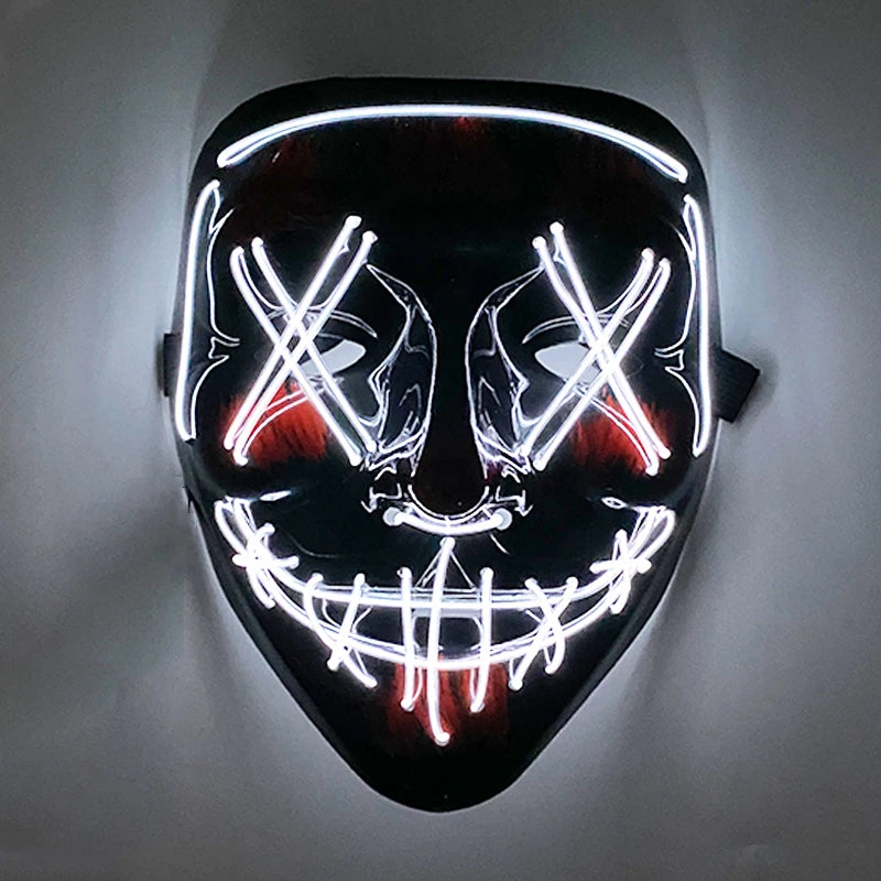Wireless Mixed Colors Halloween Glowing Scary Face Mask Luminous LED Purge Mask Horror Light Up Mask Adult Cosplay Props Costume