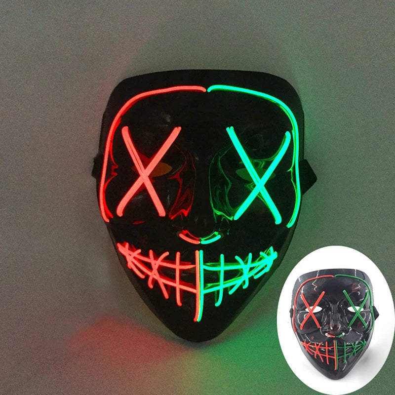 Wireless Mixed Colors Halloween Glowing Scary Face Mask Luminous LED Purge Mask Horror Light Up Mask Adult Cosplay Props Costume