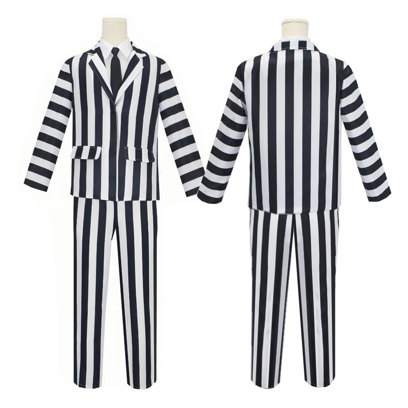 Anime Cosplay Beetle Juicee Costume Black and White Striped Suit Lydia Red Wedding Dress Horror Movie Halloween Scary Ghost Outf