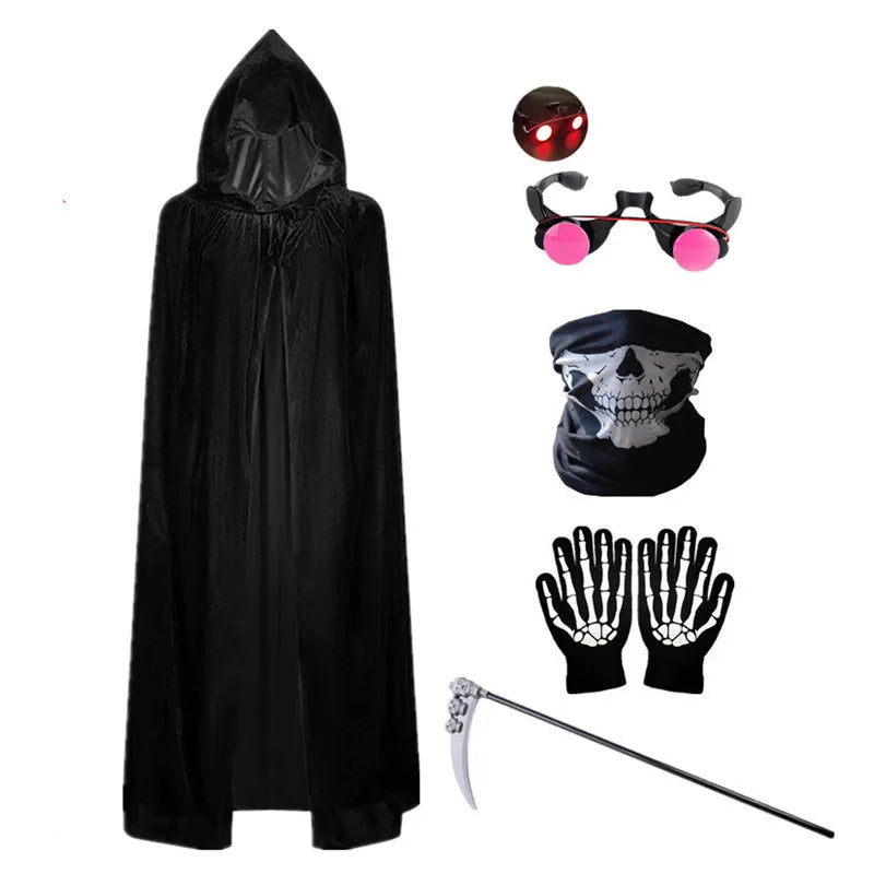 Scary Halloween Costumes for Kids - Red-eyed Reaper Robe with Hood and Scythe