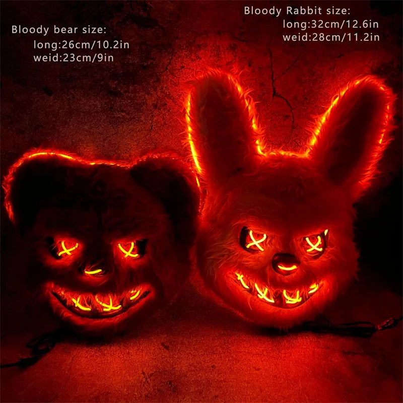 Halloween Luminous Mask Rabbit ro Bear Cos Props LED Dance Party Scary Mask Halloween Creative Cartoon Animal Mask