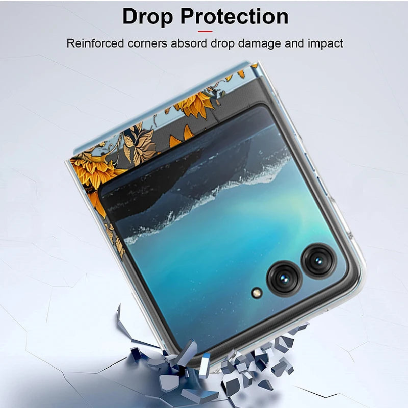 Sunflowers Pattern Clear Phone Case For Motorola Razr 50 40 Ultra Razr40 Razr50 Shockproof Bumper Transparent Folding Hard Cover