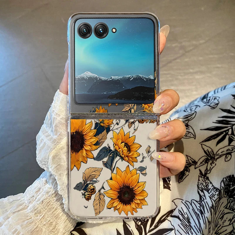 Sunflowers Pattern Clear Phone Case For Motorola Razr 50 40 Ultra Razr40 Razr50 Shockproof Bumper Transparent Folding Hard Cover