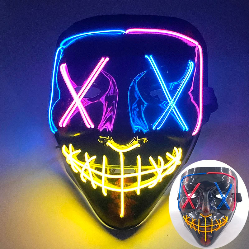 Wireless Mixed Colors Halloween Glowing Scary Face Mask Luminous LED Purge Mask Horror Light Up Mask Adult Cosplay Props Costume