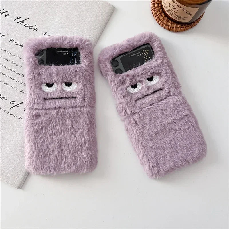 Cute Funny Fur Fluffy Monster Soft Case for Samsung Galaxy Z Flip 6 5 4 3 Zflip Flip6 Flip5 Flip4 Women Plush Cover Accessories