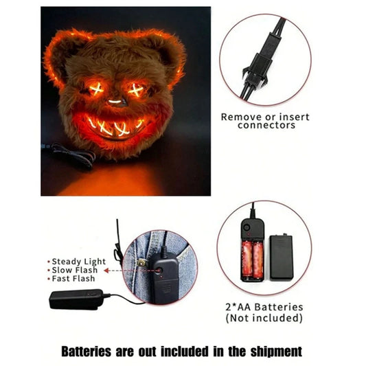 Halloween Luminous Mask Rabbit ro Bear Cos Props LED Dance Party Scary Mask Halloween Creative Cartoon Animal Mask
