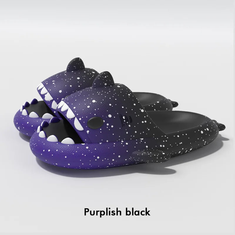 Cute Cartoon Shark Slippers For Women Men Gradient Color Summer Platform Shoes Night Glowing Style Couples Home Street Slides