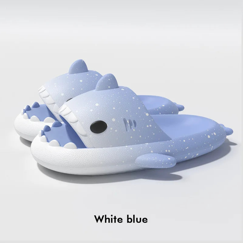 Cute Cartoon Shark Slippers For Women Men Gradient Color Summer Platform Shoes Night Glowing Style Couples Home Street Slides