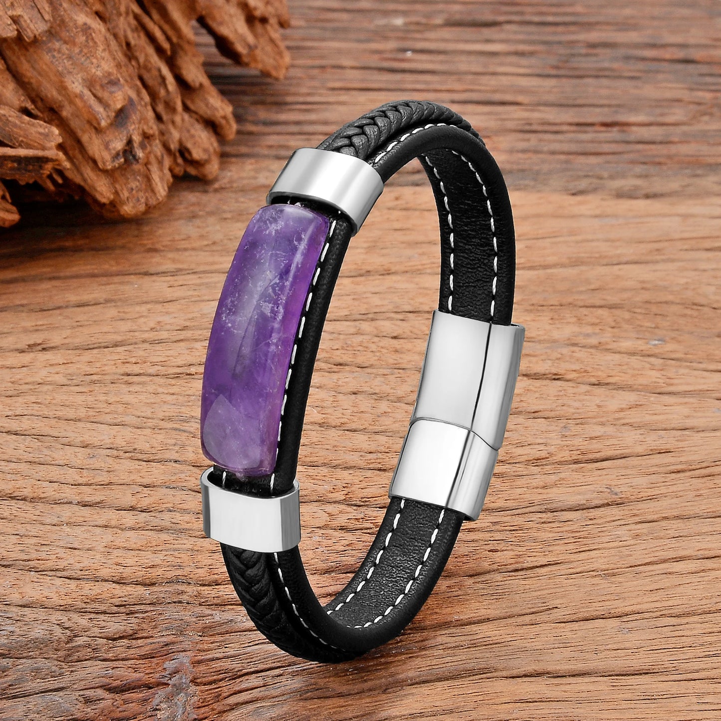 Fashion Purple Crystal Bracelet for Women Mens Jewellery New in Bracelets Handmade Couples Matching Things Leather Chains Bangle