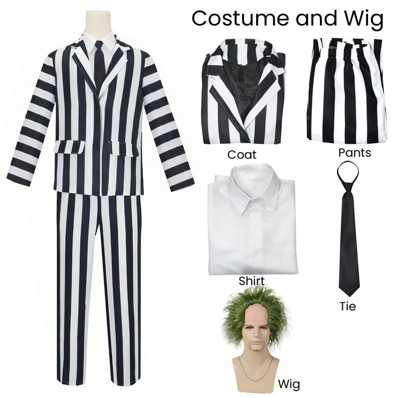 Anime Cosplay Beetle Juicee Costume Black and White Striped Suit Lydia Red Wedding Dress Horror Movie Halloween Scary Ghost Outf