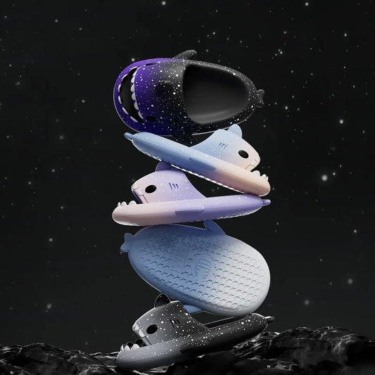 Cute Cartoon Shark Slippers For Women Men Gradient Color Summer Platform Shoes Night Glowing Style Couples Home Street Slides