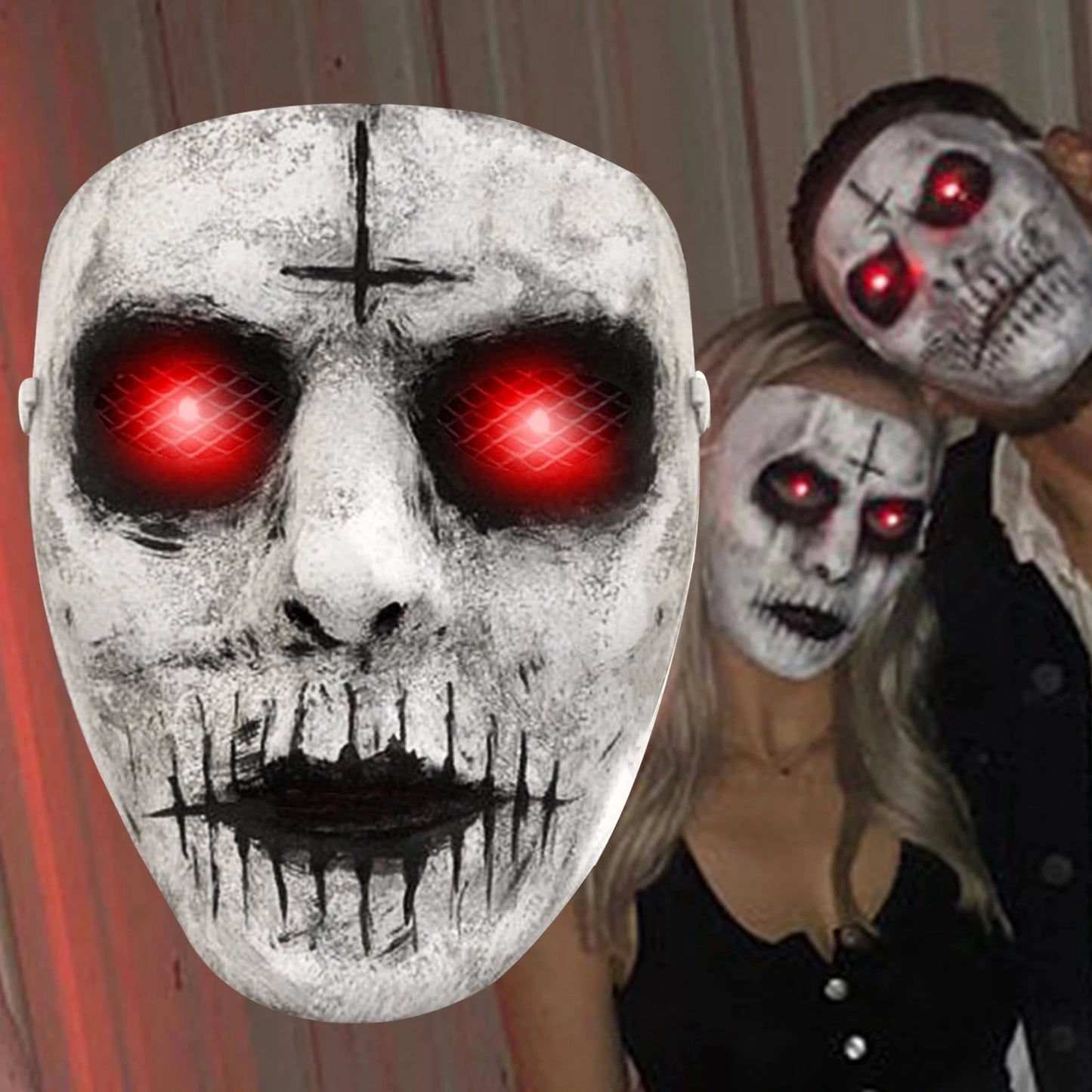 Cafele Demon Killer Mask Red LED Lighted Eyes Cosplay Creepy Scary Halloween Horror Mask Masquerade Costume Party