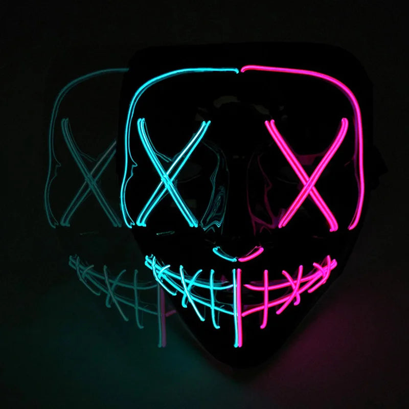 Wireless Mixed Colors Halloween Glowing Scary Face Mask Luminous LED Purge Mask Horror Light Up Mask Adult Cosplay Props Costume