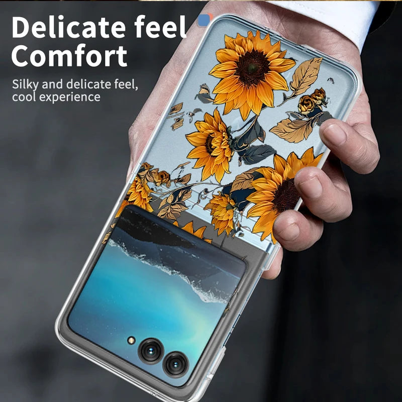 Sunflowers Pattern Clear Phone Case For Motorola Razr 50 40 Ultra Razr40 Razr50 Shockproof Bumper Transparent Folding Hard Cover
