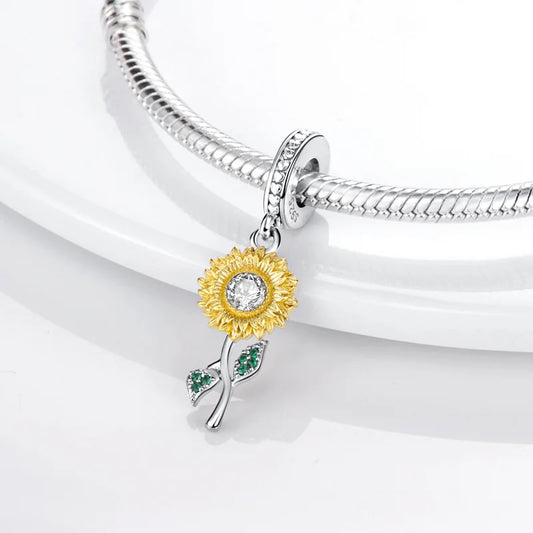 Original Charms Beads Silvering Travel Sunflowers Lucky Four Leaf Clover Charms Pendant For Woman DIY Bracelet Jewelry Making