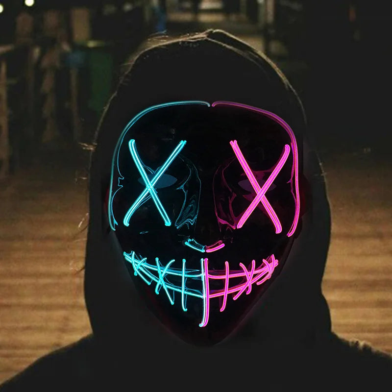 Wireless Mixed Colors Halloween Glowing Scary Face Mask Luminous LED Purge Mask Horror Light Up Mask Adult Cosplay Props Costume