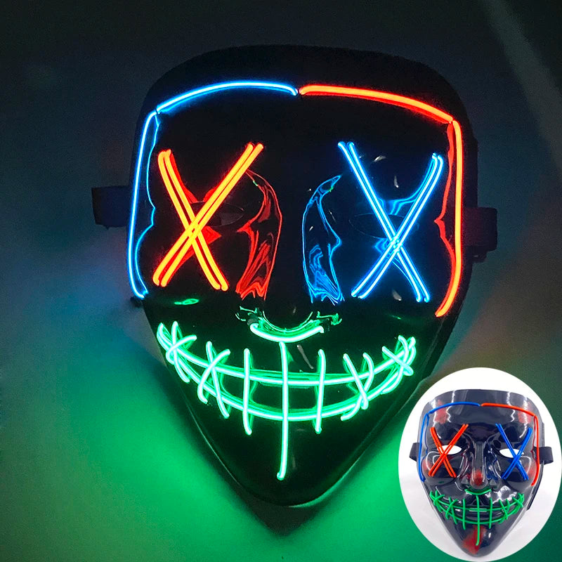 Wireless Mixed Colors Halloween Glowing Scary Face Mask Luminous LED Purge Mask Horror Light Up Mask Adult Cosplay Props Costume