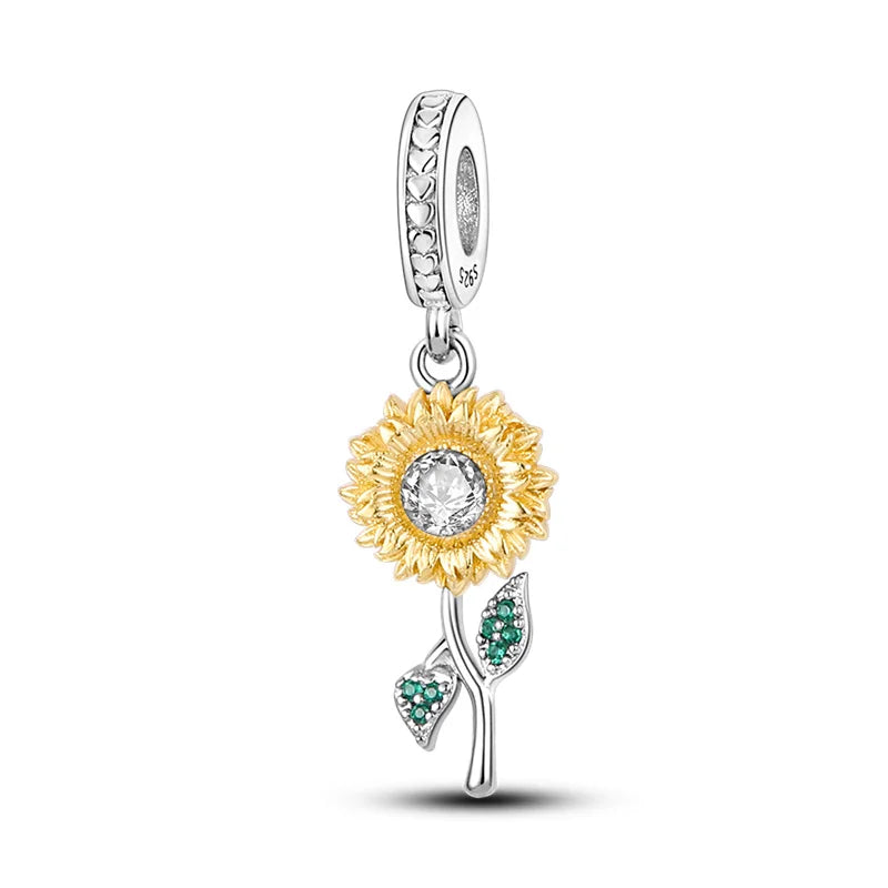 Original Charms Beads Silvering Travel Sunflowers Lucky Four Leaf Clover Charms Pendant For Woman DIY Bracelet Jewelry Making