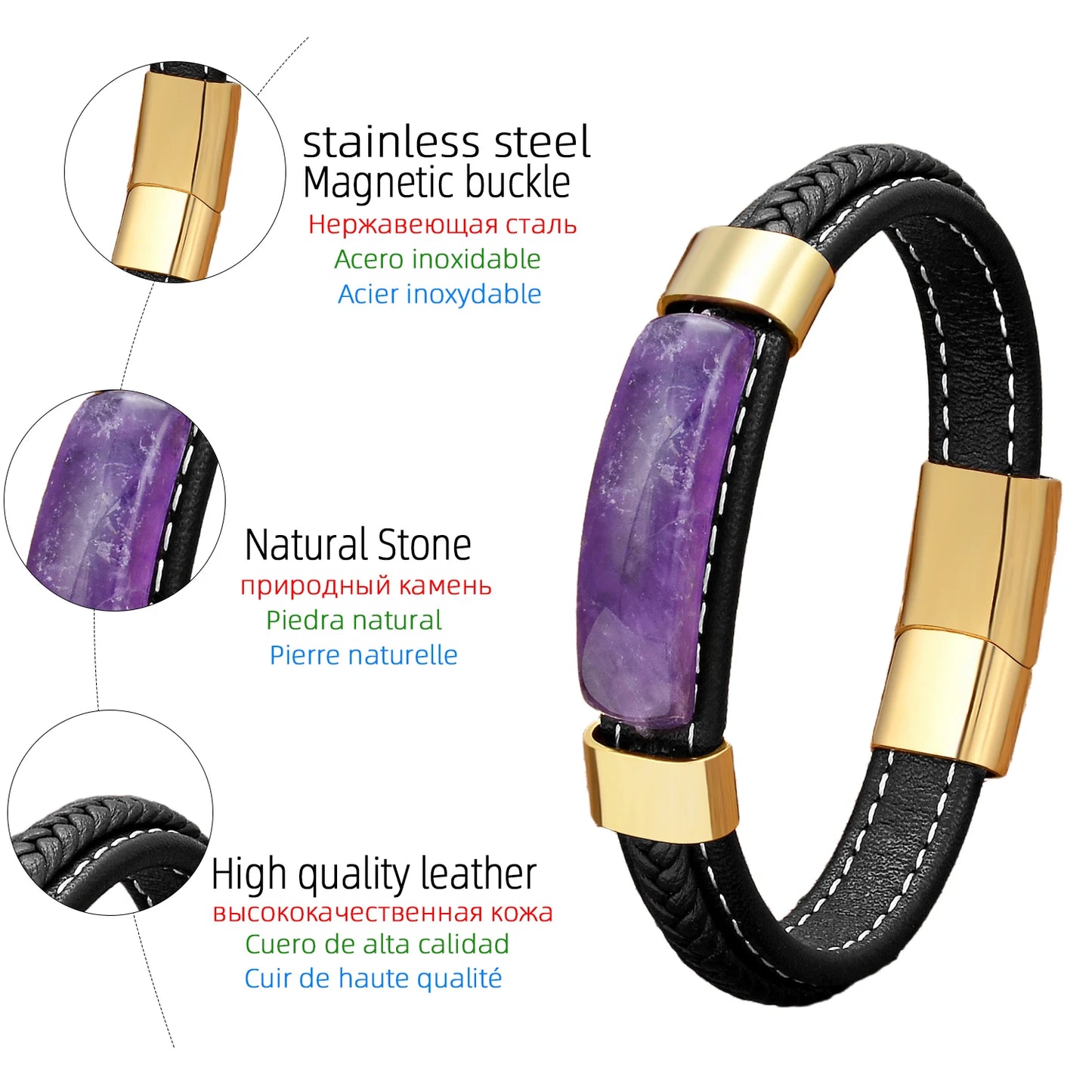 Fashion Purple Crystal Bracelet for Women Mens Jewellery New in Bracelets Handmade Couples Matching Things Leather Chains Bangle