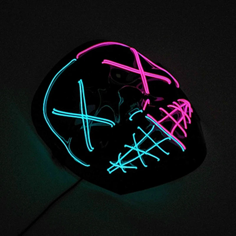 Wireless Mixed Colors Halloween Glowing Scary Face Mask Luminous LED Purge Mask Horror Light Up Mask Adult Cosplay Props Costume