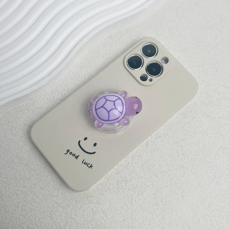 1PC Glow-in-the-Dark Turtle Phone Holder Mini Resin Turtle Design Expandable Folding Stand Non-Slip ABS Grip for Mobile Devices