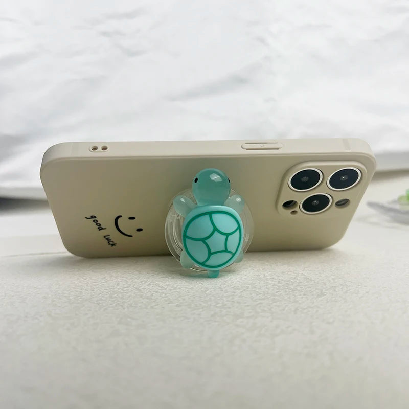 1PC Glow-in-the-Dark Turtle Phone Holder Mini Resin Turtle Design Expandable Folding Stand Non-Slip ABS Grip for Mobile Devices