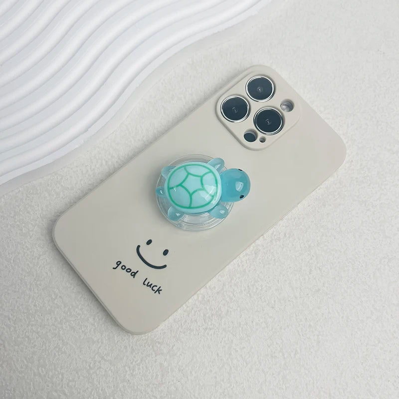 1PC Glow-in-the-Dark Turtle Phone Holder Mini Resin Turtle Design Expandable Folding Stand Non-Slip ABS Grip for Mobile Devices