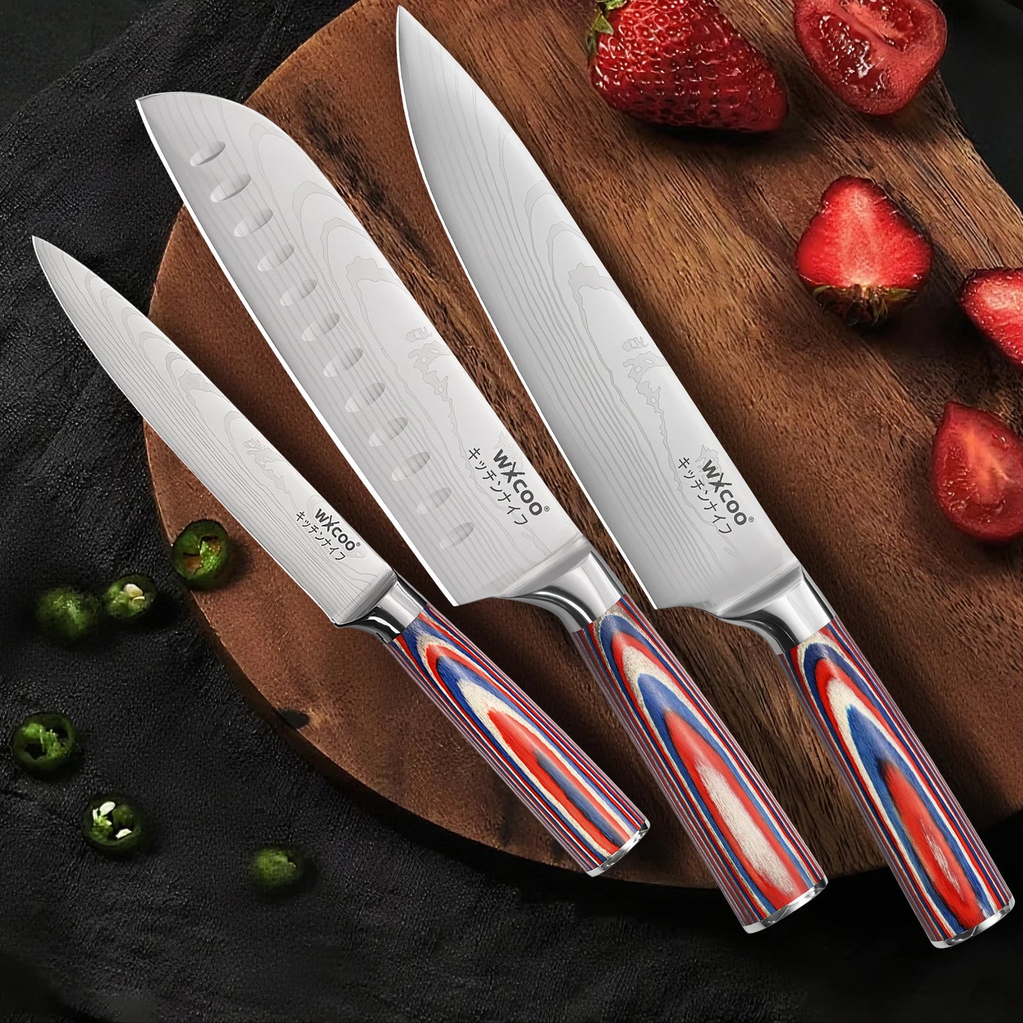 Kitchen Knife 5Cr15MOV Stainless Steel Japanese Santoku Knives Set Chef Cleaver Knife Damascus Pattern Utility Slicing Tool
