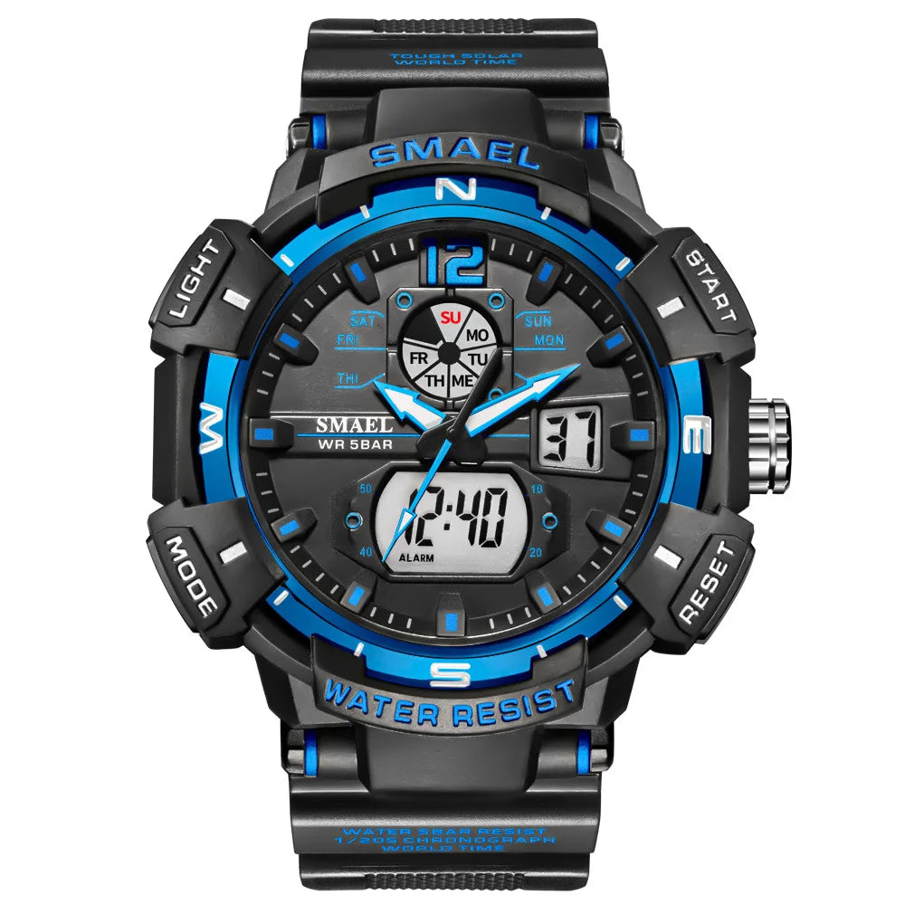 SMAEL Cool Shockproof Electronic Watch Multi-function Waterproof Sports Dual Display Electronic Quartz Watch