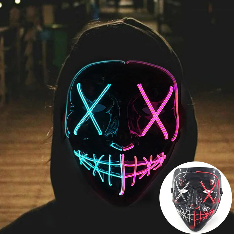 Wireless Mixed Colors Halloween Glowing Scary Face Mask Luminous LED Purge Mask Horror Light Up Mask Adult Cosplay Props Costume