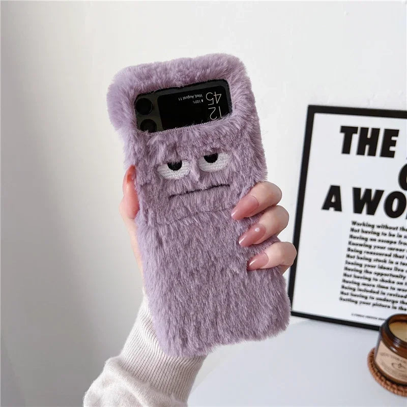 Cute Funny Fur Fluffy Monster Soft Case for Samsung Galaxy Z Flip 6 5 4 3 Zflip Flip6 Flip5 Flip4 Women Plush Cover Accessories
