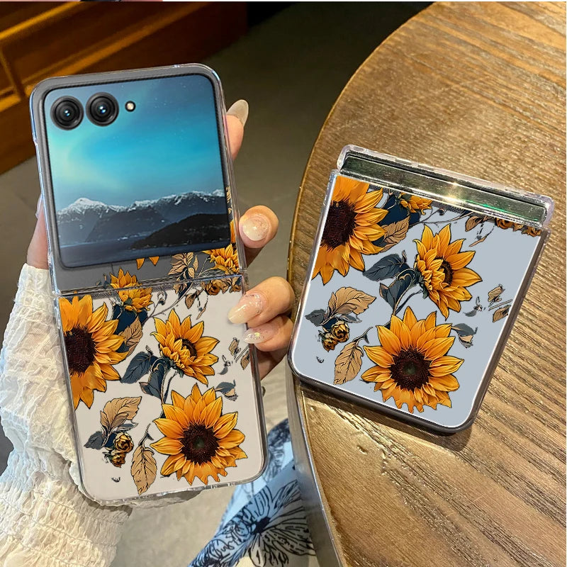 Sunflowers Pattern Clear Phone Case For Motorola Razr 50 40 Ultra Razr40 Razr50 Shockproof Bumper Transparent Folding Hard Cover