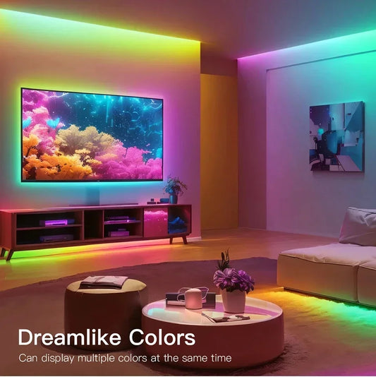 WS2812B RGB-IC LED Neon Strip Light USB Rope Lights APP Remote Control Music Sync DIY Modes for Gaming Room Holiday Decorations