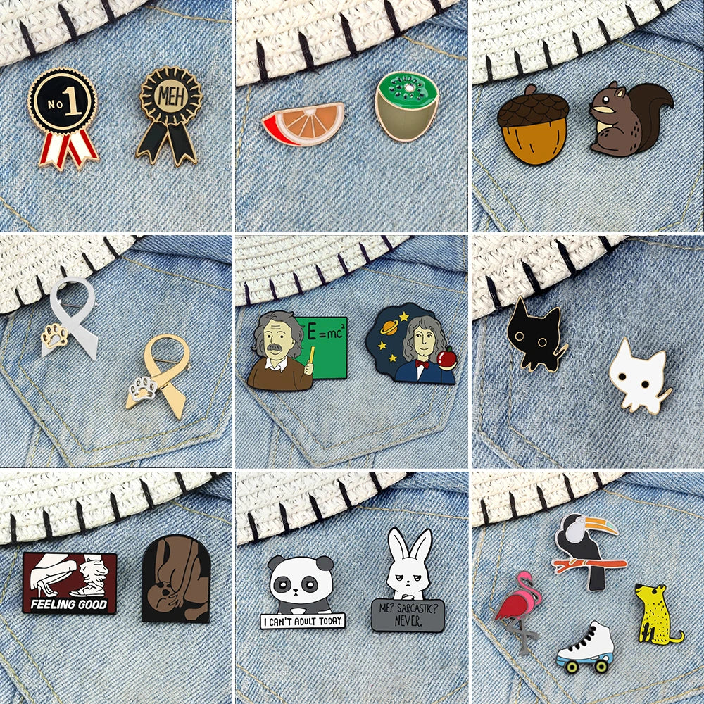 2-4Pcs/Set Black White Cats Enamel Pins Famous Scientists Honor No.1 Medal Badge Couples Adult Sexy Brooches Clothes Bag Jewelry