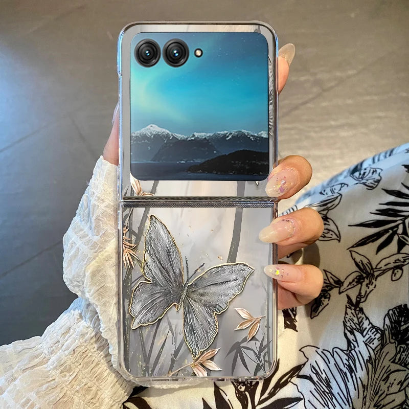 Sunflowers Pattern Clear Phone Case For Motorola Razr 50 40 Ultra Razr40 Razr50 Shockproof Bumper Transparent Folding Hard Cover
