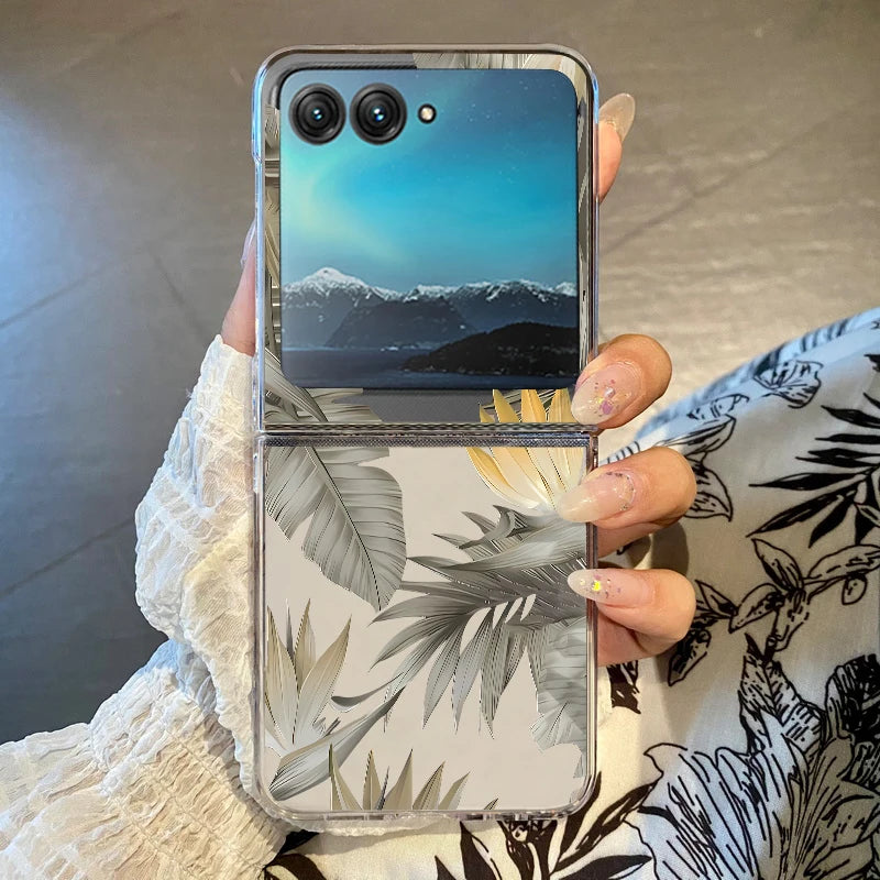 Sunflowers Pattern Clear Phone Case For Motorola Razr 50 40 Ultra Razr40 Razr50 Shockproof Bumper Transparent Folding Hard Cover