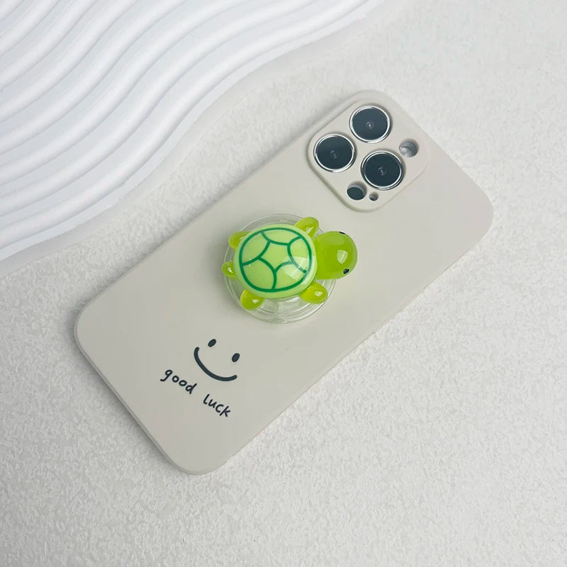 1PC Glow-in-the-Dark Turtle Phone Holder Mini Resin Turtle Design Expandable Folding Stand Non-Slip ABS Grip for Mobile Devices