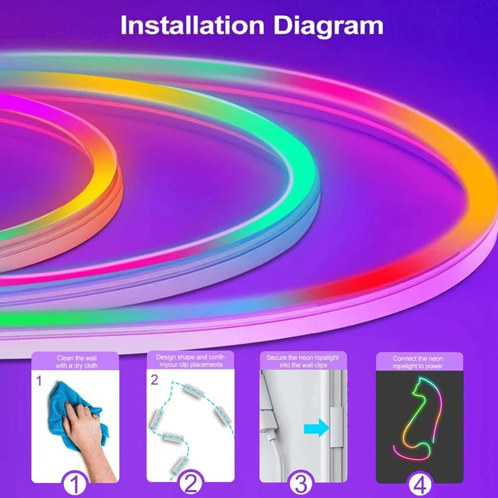 RGBIC Smart BT Neon Strip Lights LED Gaming Ambient Lighting USB 5V Flexible light strip For TV /PC Backlight Strips Home Decor