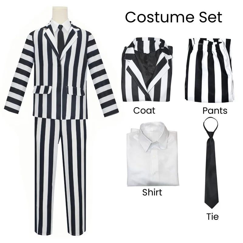 Anime Cosplay Beetle Juicee Costume Black and White Striped Suit Lydia Red Wedding Dress Horror Movie Halloween Scary Ghost Outf