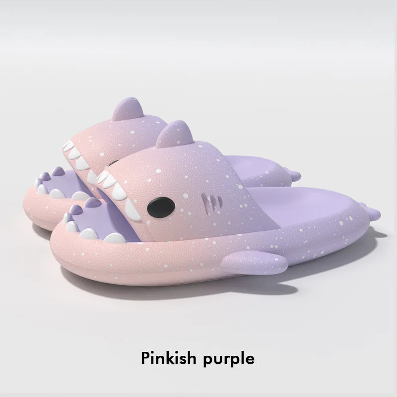 Cute Cartoon Shark Slippers For Women Men Gradient Color Summer Platform Shoes Night Glowing Style Couples Home Street Slides